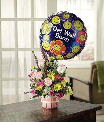 Basket of Well Wishes with Get Well Balloon